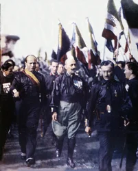 Mussolini et la Marche sur Rome. 1922. Photo colorisée à la main 1923