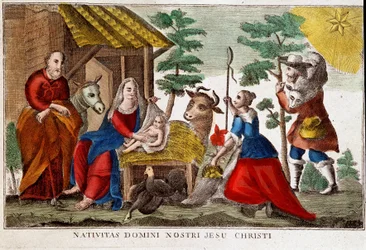 Adoration des bergers/nativité du Christ, image italienne 18e