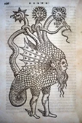 Alchimie : Monstre hybride, dans « De Transmutatione Metallica Sogni Tre », par Giovanni Battista Nazari, édité à Brescia en 1599