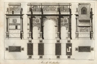Arc de Constantin à Rome (315 apr. J.-C.) - gravure tirée de « Usi e Costumi di Tutti i Popoli dell