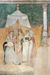 Bicocca degli Arcimboldi : fresque du 15ème siècle, détail de femmes jouant de la musique (fresque)