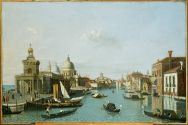 Les environs de Canaletto  Venise, Canale Grande avec Dogana et Santa Maria della Salute (peinture sur toile)