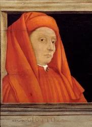 Cassone avec 5 portraits du maître de la Renaissance florentine, détail avec le portrait de Bondone Ambrogio dit Giotto di Bondone (ca. 1267-1337)