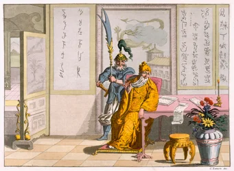 Chefs religieux taoïstes chinois : la divinité Kuan-ti, gravé par Fumagalli et Bramatti, vers 1820-30