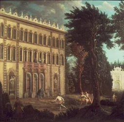 Maison de campagne avec des figures élégantes (une de la paire)