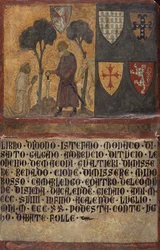Don Stefano, moine de San Galgano, agenouillé devant Saint Galgano