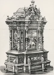 Cabinet en ébène avec incrustations par le menuisier Alessandro Monteneri de Pérouse (actif XIXe-XXe siècle), illustration de l