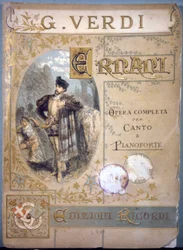 Ernani de Verdi, couverture de la partition musicale pour chant et piano, 19ème siècle