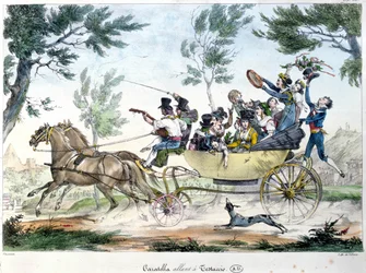 Expédition à Testaccio, près de Rome, en caratella, vers 1830