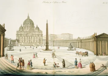 Façade de la basilique Saint-Pierre à Rome avec la place au premier plan, planche 25 de la Partie III de L
