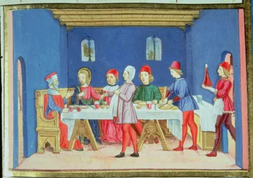 Jésus pendant le repas chez le pharisien demande s