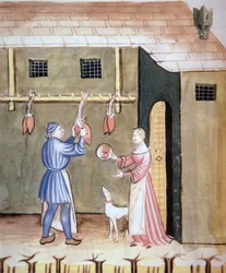 Fol.78v Les bouchers : Vente de cœurs d