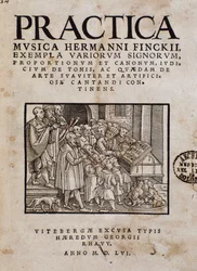 Frontispice de Practica musica par Hermann Finck (1527-1558) compositeur et théoricien de la musique allemand