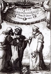 Frontispice de Dialogo sopra i due massimi sistemi del mondo par Galilée, publié en 1632