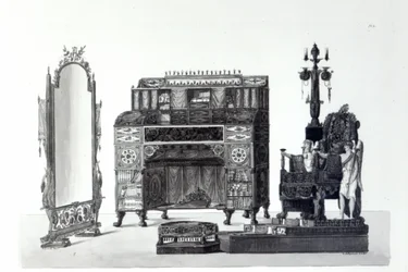 Mobilier de style grec de Décorations architecturales par Gaetano Landi, gravé par G. D