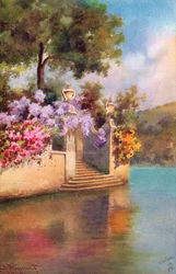 Jardins du lac de Côme, Italie (lithographie couleur)
