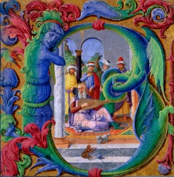 Initiale illuminée B (tempera sur parchemin)