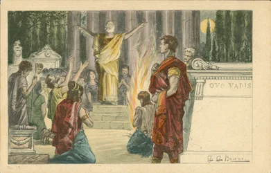 Illustration pour le roman Quo Vadis de Henryk Sienkiewicz (lithographie couleur)