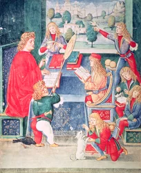 Ms 2167 f.13v Maximilian Sforza assistant à ses leçons, Lombard, de 