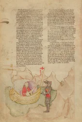 Ms Fr 343 fol.32v Le Navire Blanc vient sauver Percival, de la Queste del Saint Graal, c.1380-85