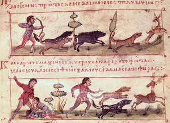 Chasse au cerf, illustration de la Cynegetica par Oppien