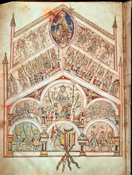 Ms. Plut.12.17 f.2v La Cité céleste avec le Christ en trône, illustration de l