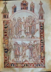 Ms. Plut.12.17 f.4r Disciples de Saint Augustin, du De Civitate Dei (11ème-12ème siècle)