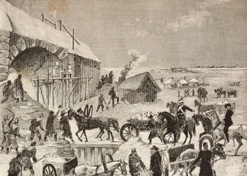 Une des forteresses en construction à la frontière de la Russie, gravure d