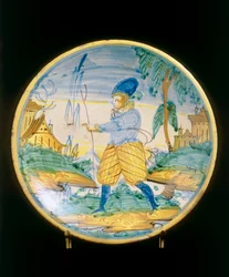 Assiette avec une jeune figure, manufacture de Montelupo