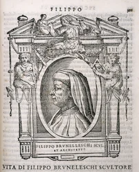 Portrait de Filippo Brunelleschi (1377-1446) de Vies des artistes de Vasari, première publication 1550