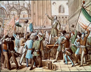 Représentation de Daniele Manin (1808-1857), homme politique qui a dirigé la révolution de Venise contre la présence autrichienne en 1848 : la proclamation de la République vénitienne en mars 1848.