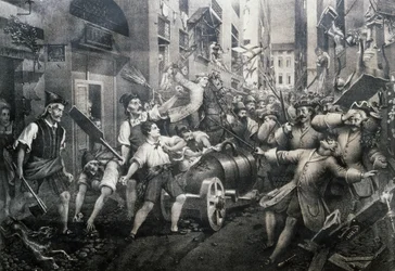 Révolte dans le quartier de Portoria à Gênes contre les Autrichiens en 1746, menée par Giovan Battista Perasso (Balilla)
