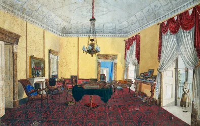 Intérieur de la pièce avec vue sur le golfe de Naples