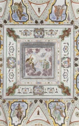 Salle de Jupiter et Mercure : Jupiter, Mercure et Cupidon, entourés par les quatre saisons