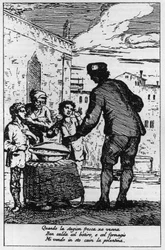 Vendeur de polenta dans les rues de Venise au XVIIIe siècle