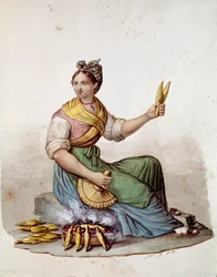 Anciens métiers napolitains : la vendeuse de maïs grillé