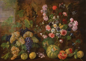 Nature morte de fruits et de fleurs