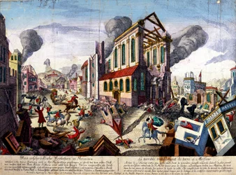 Le tremblement de terre de Messine en 1783 (gravure en couleur)