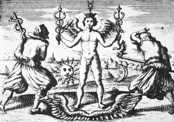 Le Mercure des philosophes, de Della Tramutatione Metallica par Giovanni Battista Nazari (1589) illustré dans une histoire de la magie publiée à la fin du 19e siècle