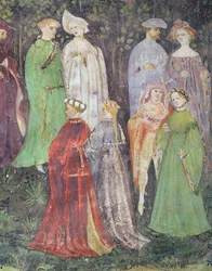 Le mois de juin, détail de nobles et dames marchant, c.1400