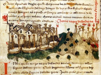 Le début de la guerre de Chioggia entre Gênes et Venise. Chroniques de Sercambi. Archives nationales, Lucques