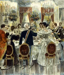 Le banquet de mariage des époux Victor Emmanuel III et Hélène de Monténégro au Palais du Quirinal, Rome. 1896