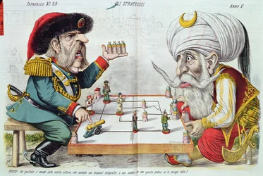 La Turquie et la Russie jouant une partie de stratégie, de Le Perroquet, 1877