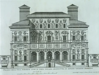 Vue de la façade de la Villa Borghese, Rome