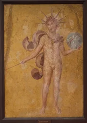 Apollon-Hélios avec la sphère, vers la seconde moitié du Ier siècle (environ 79 de notre ère) (fresque)