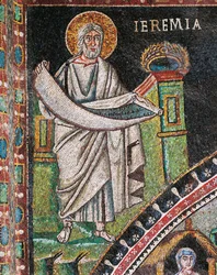 Prophète Jérémie, mosaïque, à gauche de la lunette, mur nord du presbytère, Basilique de San Vitale