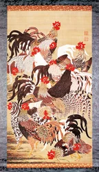 Treize coqs, de Doshoku Sai-e (Royaume coloré des êtres vivants) Période Edo. vers 1757-66 (couleur sur soie)
