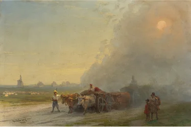 Les chariots de bœufs dans la steppe ukrainienne