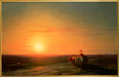 Paysans rentrant des champs au coucher du soleil, 19ème siècle