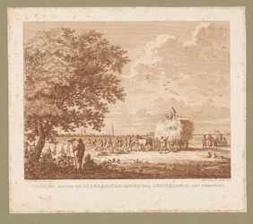 Paysage avec des paysans fauchant avec Amsterdam à l